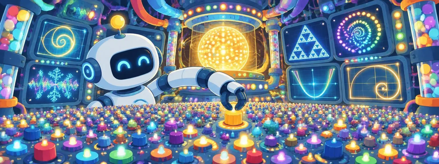 A robot adjusting billions of tiny dials on a control panel
