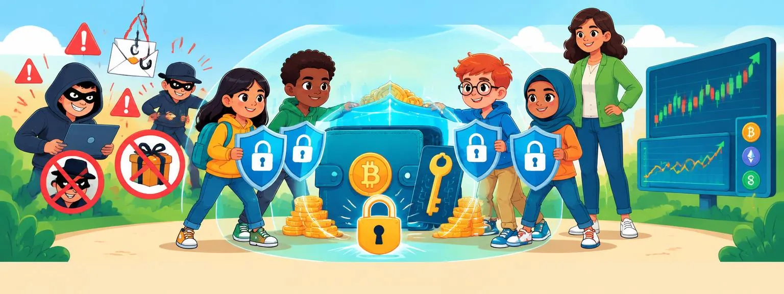 Children protecting a digital wallet and private key from scams