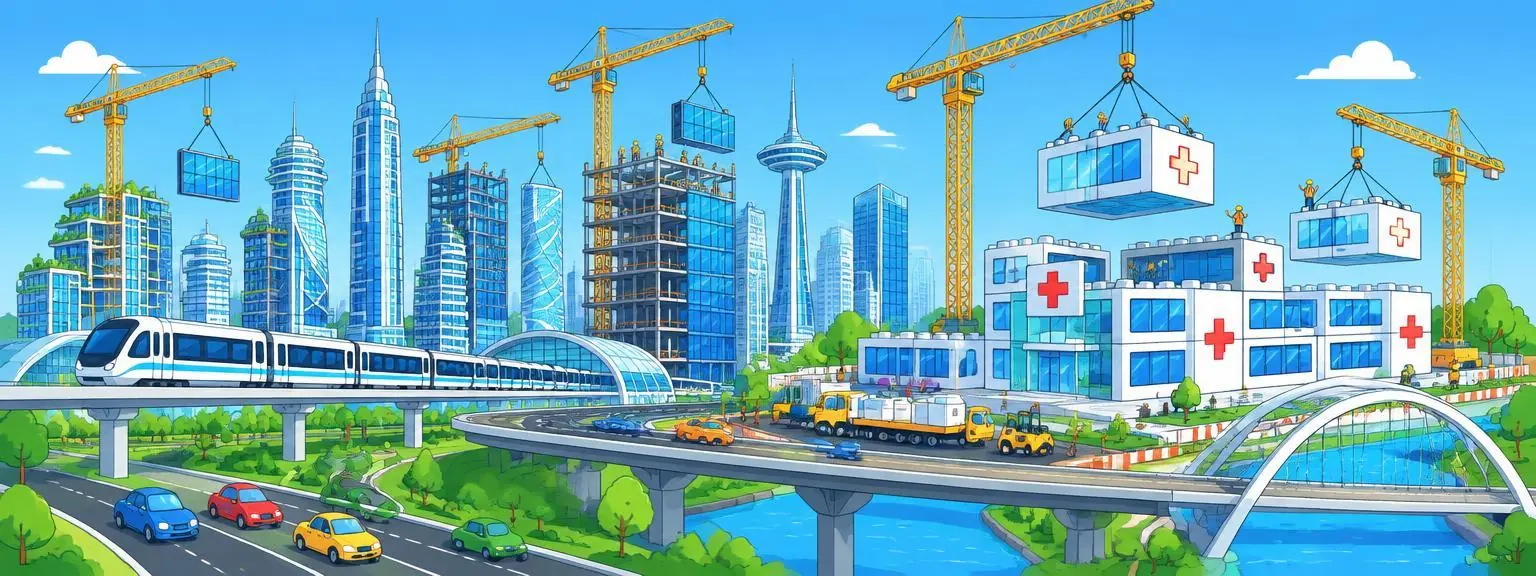 A whole city rising with cranes, roads and metro lines