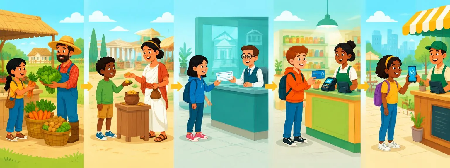 The journey from bartering vegetables to coins, cheques, cards, and phone payments