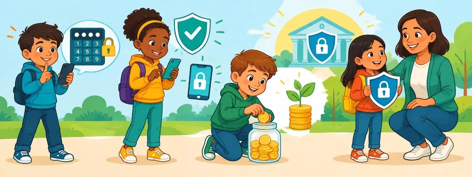 Children protecting their PIN and building safe saving habits with a trusted adult