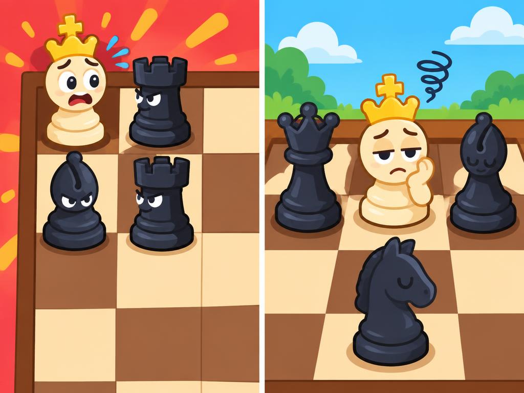 A trapped king in checkmate and a stuck king in stalemate
